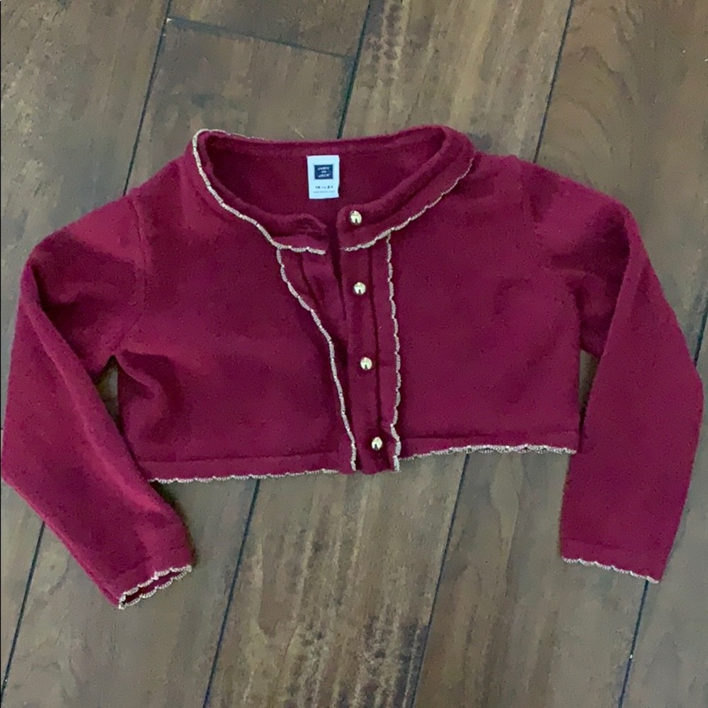 EUC Janie and Jack Maroon Gold Cropped Cardigan